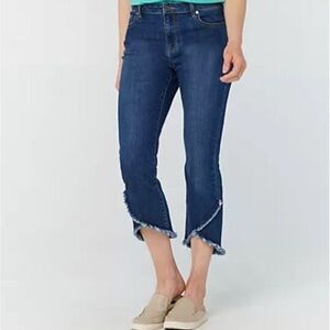 Susan Graver BOHO Regular High Stretch Denim Crop Jeans with Frayed Tulip Hem